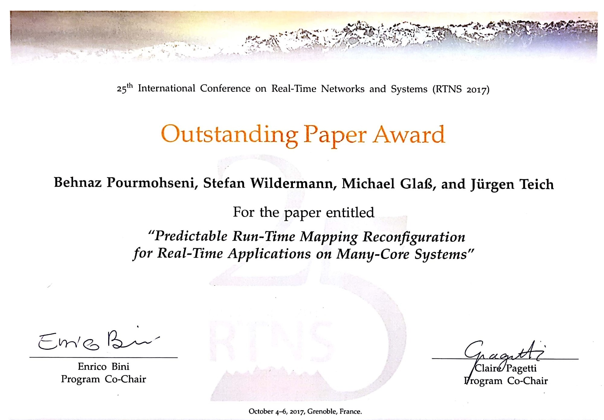 picture of document "outstanding paper award"