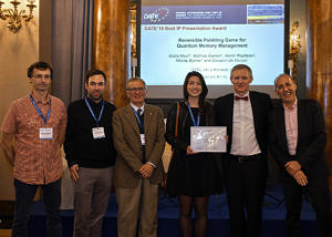 from left: 3 male winner, a female winner, J. Teich and F. Fummi at the Award ceremony at DATE 2019 Party in Palazzo Borghese; DATE 2019/copyright: Cruz Garcia