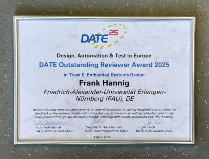 Towards entry "01.04.2025: DATE Outstanding Reviewer Award 2025 for Frank Hannig"