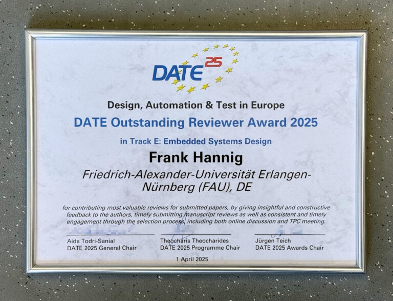 01.04.2025: DATE Outstanding Reviewer Award 2025 for Frank Hannig